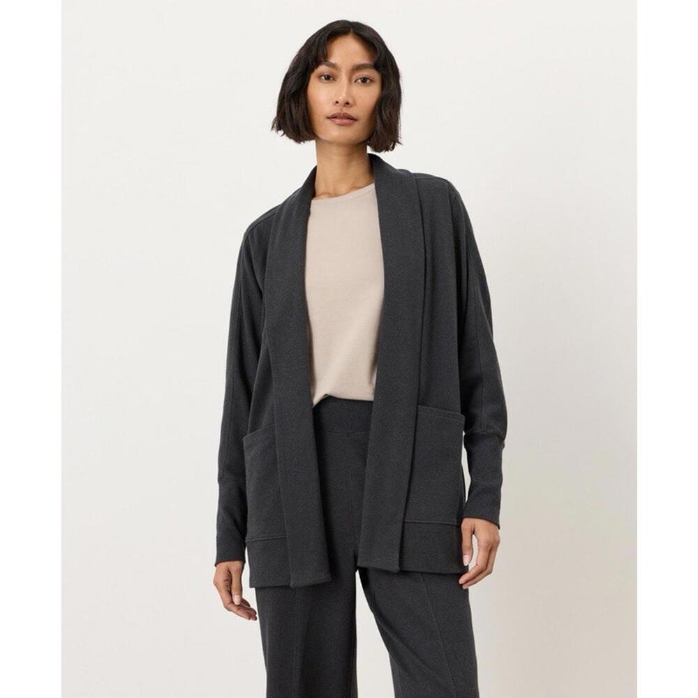 Pact Airplane Wrap Cardigan Size XL/XXL Organic Cotton Charcoal Grey Longline